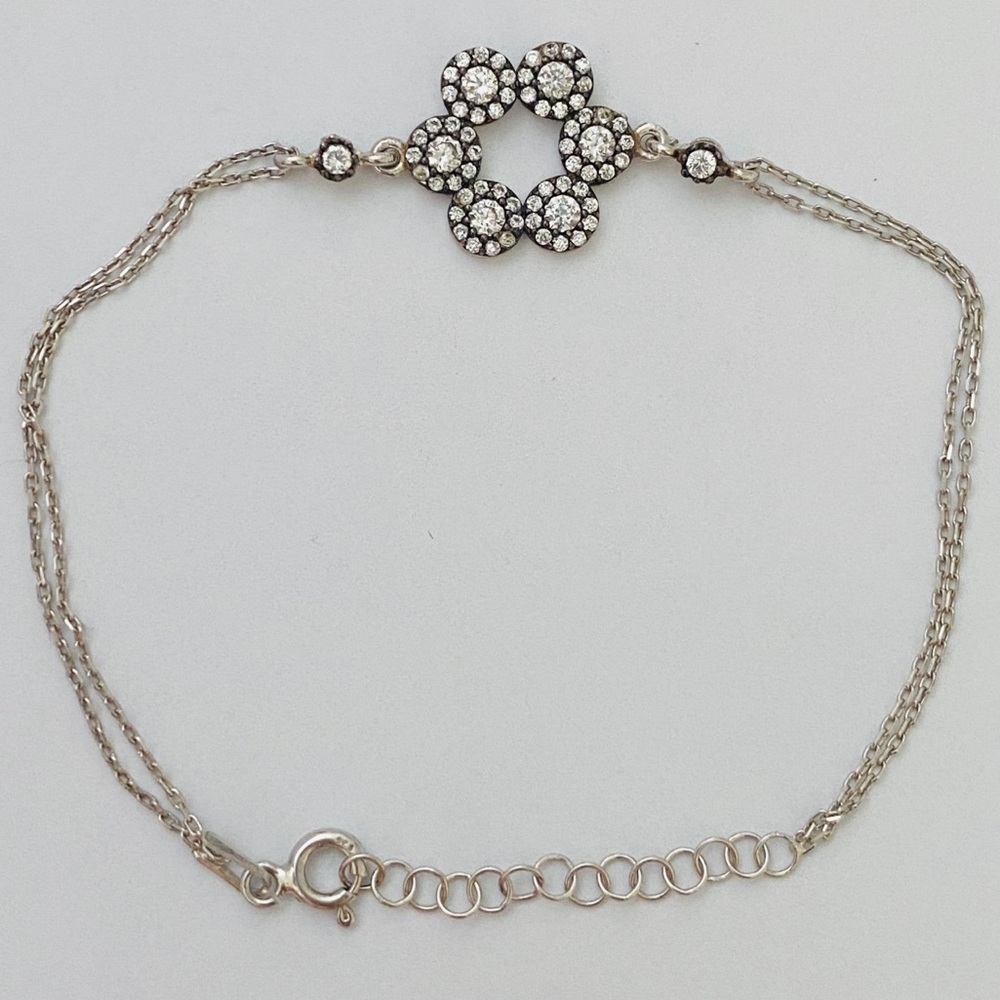 925 Silver chain bracelet flower cubic zirconia cz stones